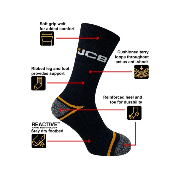 3 Pack JCB Black Work Socks
