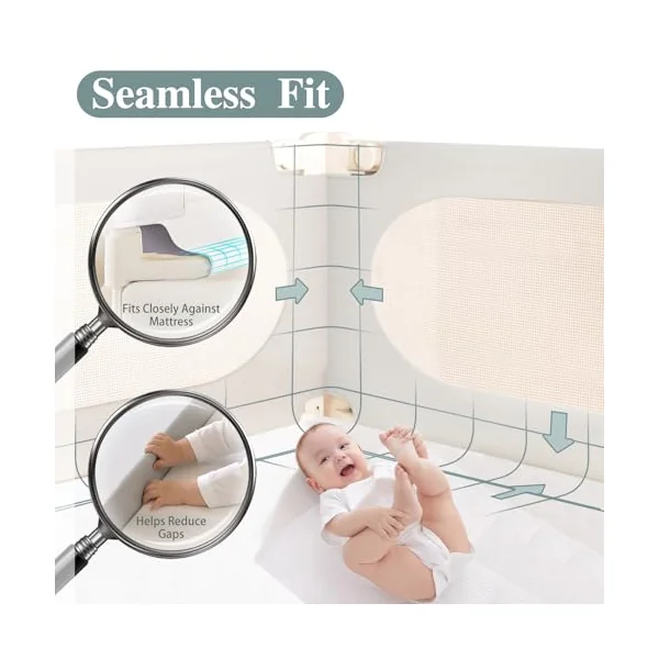 3 Piece Bed Rail for Toddlers, Bed Rails for King Bed, Double Lock Kids Bed Guard with Seamless Fit, Single-Side Lifting Design, Breathable Mesh & Thick Padded Cover(78.7*78.7*74.8 Inch- King Size)
