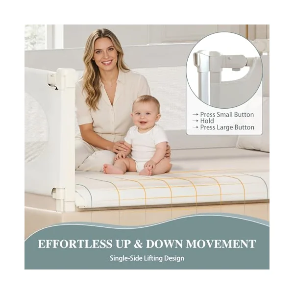 3 Piece Bed Rail for Toddlers, Bed Rails for King Bed, Double Lock Kids Bed Guard with Seamless Fit, Single-Side Lifting Design, Breathable Mesh & Thick Padded Cover(78.7*78.7*74.8 Inch- King Size)