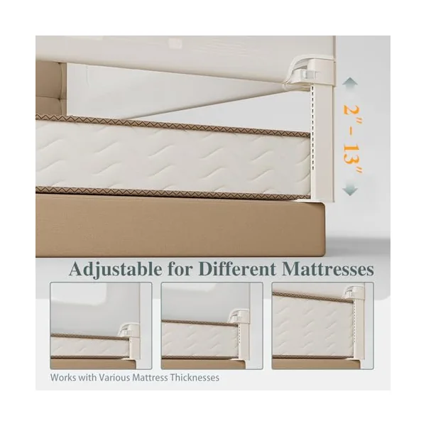 3 Piece Bed Rail for Toddlers, Bed Rails for King Bed, Double Lock Kids Bed Guard with Seamless Fit, Single-Side Lifting Design, Breathable Mesh & Thick Padded Cover(78.7*78.7*74.8 Inch- King Size)