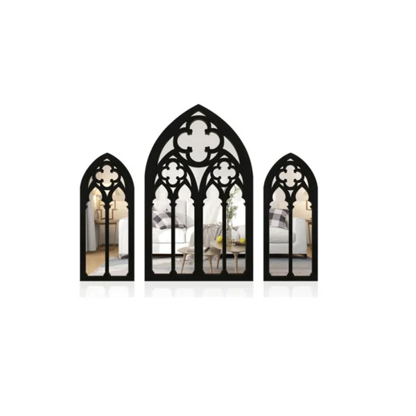 3 Pieces Arched Window Mirror Wall Mounted Garden Indoor Outdoor Decor