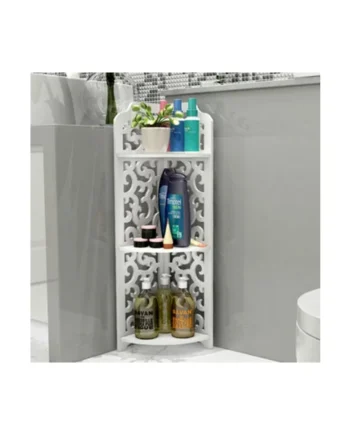 3 Tier Freestanding Corner Bathroom Shelf Carved Shower Storage Organizer Display Rack Shelving Unit White