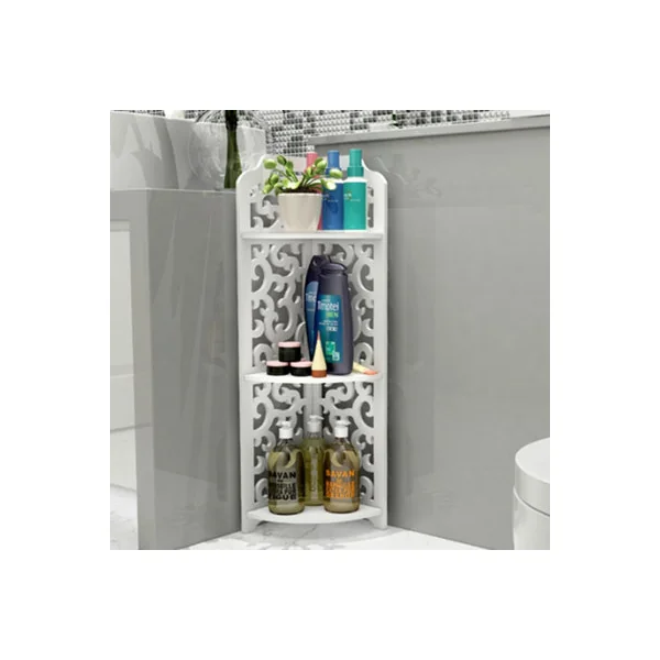 3 Tier Freestanding Corner Bathroom Shelf Carved Shower Storage Organizer Display Rack Shelving Unit White