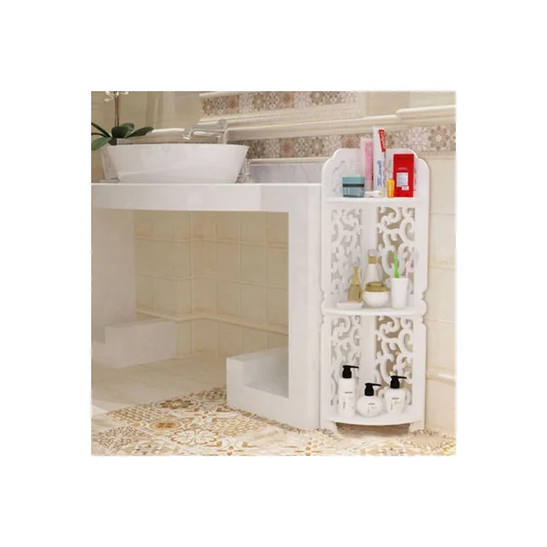 3 Tier Freestanding Corner Bathroom Shelf Carved Shower Storage Organizer Display Rack Shelving Unit White
