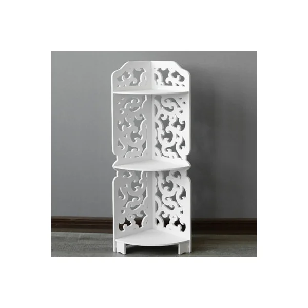3 Tier Freestanding Corner Bathroom Shelf Carved Shower Storage Organizer Display Rack Shelving Unit White