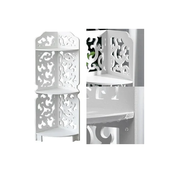 3 Tier Freestanding Corner Bathroom Shelf Carved Shower Storage Organizer Display Rack Shelving Unit White