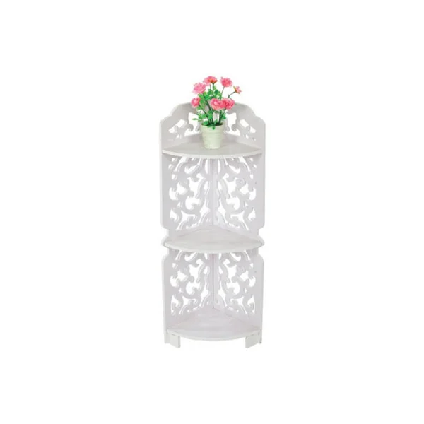 3 Tier Freestanding Corner Bathroom Shelf Carved Shower Storage Organizer Display Rack Shelving Unit White