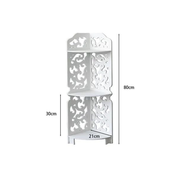 3 Tier Freestanding Corner Bathroom Shelf Carved Shower Storage Organizer Display Rack Shelving Unit White