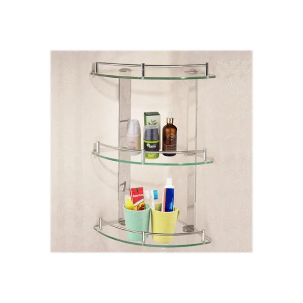 3 Tier Wall Mounted Tempered Glass Bathroom Corner Shelf Dia 25 cm