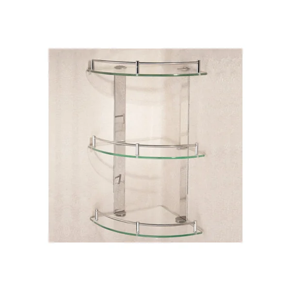 3 Tier Wall Mounted Tempered Glass Bathroom Corner Shelf Dia 25 cm