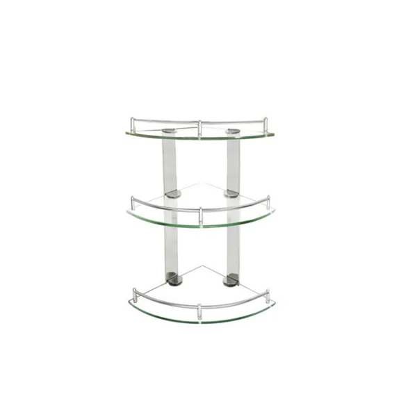 3 Tier Wall Mounted Tempered Glass Bathroom Corner Shelf Dia 25 cm