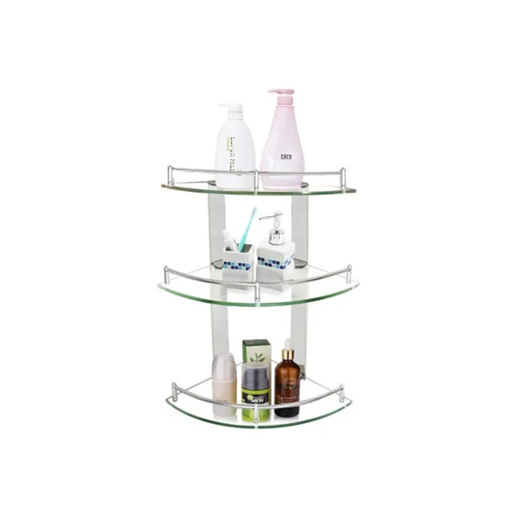 3 Tier Wall Mounted Tempered Glass Bathroom Corner Shelf Dia 25 cm