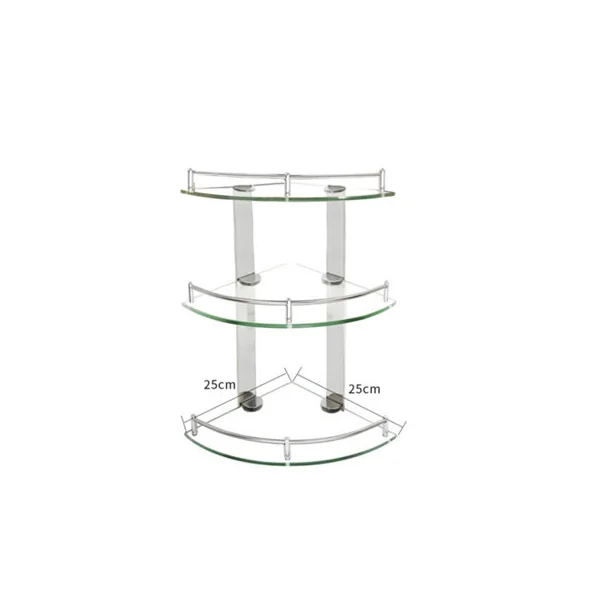 3 Tier Wall Mounted Tempered Glass Bathroom Corner Shelf Dia 25 cm