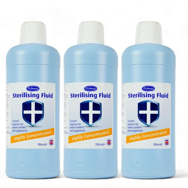 3 x 1L Dr. Johnson's Sterilising Fluid - Highly Concentrated - Powerful Antibacterial Solution Effective Germ Killer - Trusted hygiene for babies bottles and equipment