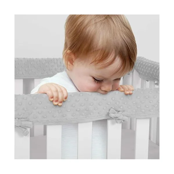3pcs Baby Crib Rail Cover Protector Set - Cot Rail Protectors Safe Teething Guard Wrap for Standard Crib - 128x18 cm/68x18 cm Cot Teething Rail Protectors (Grey)