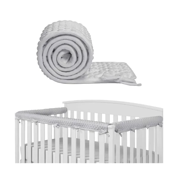 3pcs Baby Crib Rail Cover Protector Set - Cot Rail Protectors Safe Teething Guard Wrap for Standard Crib - 128x18 cm/68x18 cm Cot Teething Rail Protectors (Grey)