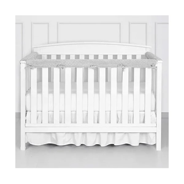 3pcs Baby Crib Rail Cover Protector Set - Cot Rail Protectors Safe Teething Guard Wrap for Standard Crib - 128x18 cm/68x18 cm Cot Teething Rail Protectors (Grey)
