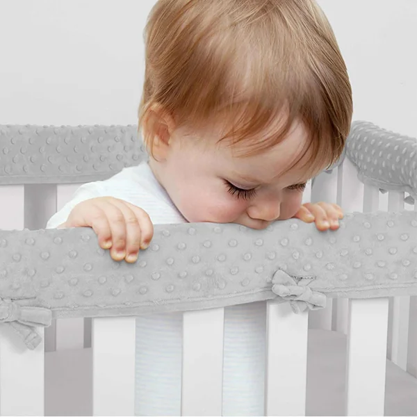 3pcs Baby Crib Rail Cover Protector Set - Cot Rail Protectors Safe Teething Guard Wrap for Standard Crib - 128x18 cm/68x18 cm Cot Teething Rail Protectors (Grey)
