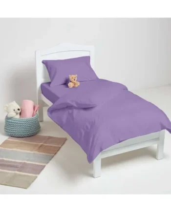 3Pcs Cot Bed Duvet Cover Set 100% Egyptian Cotton | Include 1 x Duvet Cover, 1x Fitted Sheet and 1x Pillowcase | 200 Thread Count Toddler Cot Bedding, Kids Quilt Comforter Cover(Lilac)