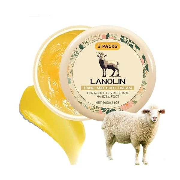 3PCS Natural Lanolin Cream for Hands & Foot,Foot Moisturizer for Dry Cracked Feet/Skin,Lanolin Nipple Cream Lip Balm for Discomfort &Eczema,Skin Barrier Repair Skin Cream Multi-Purpose Soothing Lotion
