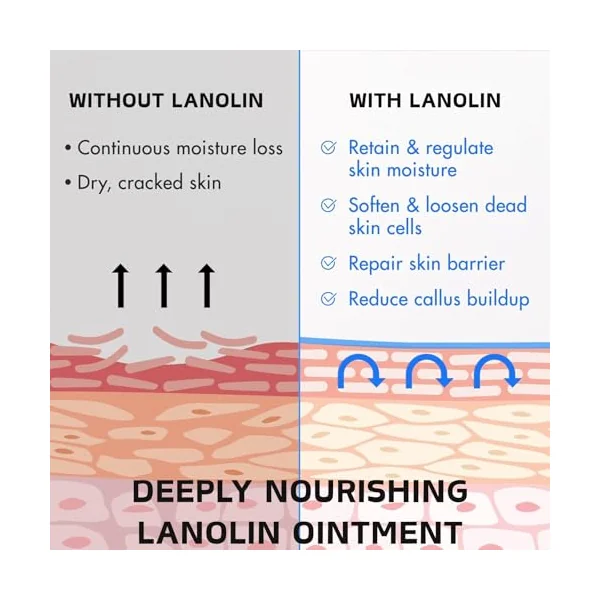 3PCS Natural Lanolin Cream for Hands & Foot,Foot Moisturizer for Dry Cracked Feet/Skin,Lanolin Nipple Cream Lip Balm for Discomfort &Eczema,Skin Barrier Repair Skin Cream Multi-Purpose Soothing Lotion