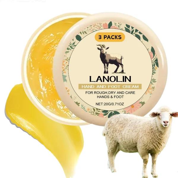 3PCS Natural Lanolin Cream for Hands & Foot,Foot Moisturizer for Dry Cracked Feet/Skin,Lanolin Nipple Cream Lip Balm for Discomfort &Eczema,Skin Barrier Repair Skin Cream Multi-Purpose Soothing Lotion