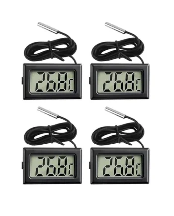 4 Pack Digital Thermometer with External Probe LCD Indicator | Temperature Monitor Sensor for Kitchen Home Fridge Freezer Aquarium Refrigerator Cold Storage Black (-50°C to 110°C)