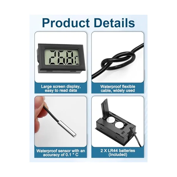 4 Pack Digital Thermometer with External Probe LCD Indicator | Temperature Monitor Sensor for Kitchen Home Fridge Freezer Aquarium Refrigerator Cold Storage Black (-50°C to 110°C)