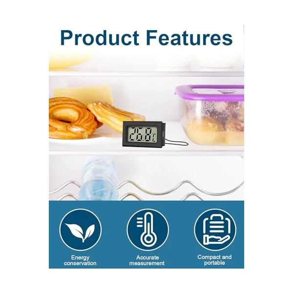 4 Pack Digital Thermometer with External Probe LCD Indicator | Temperature Monitor Sensor for Kitchen Home Fridge Freezer Aquarium Refrigerator Cold Storage Black (-50°C to 110°C)