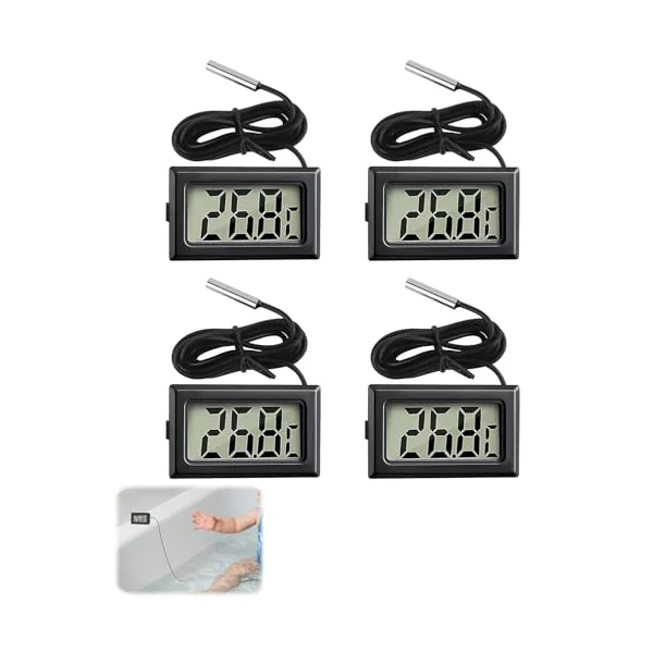 4 Pack Digital Thermometer with External Probe LCD Indicator | Temperature Monitor Sensor for Kitchen Home Fridge Freezer Aquarium Refrigerator Cold Storage Black (-50°C to 110°C)