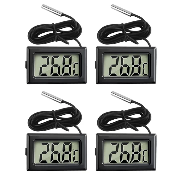 4 Pack Digital Thermometer with External Probe LCD Indicator | Temperature Monitor Sensor for Kitchen Home Fridge Freezer Aquarium Refrigerator Cold Storage Black (-50°C to 110°C)