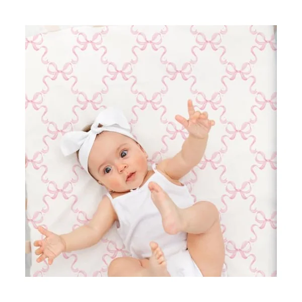 4 Pack Pink Bow Crib Sheet Set for Girl, Soft Breathable Fitted Pink Crib Sheet 28 x 52 in, Cowgirl Nursery Decor for Standard Crib and Toddler Bed Mattresses