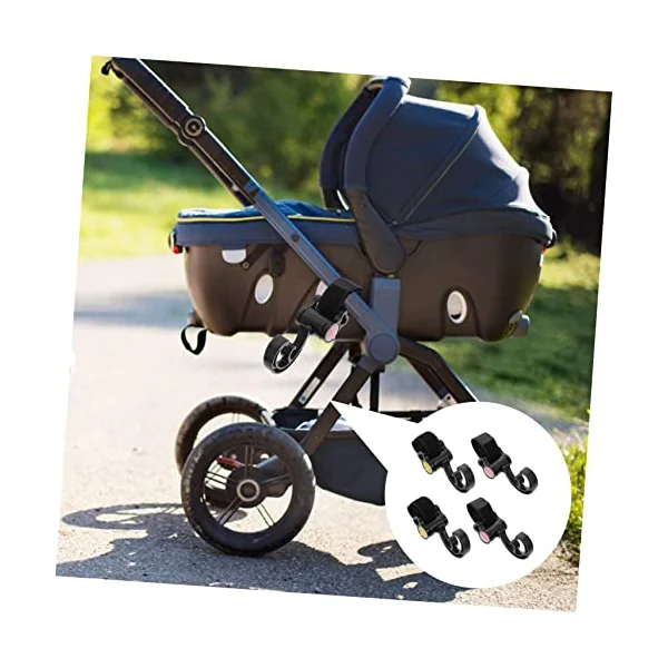 4 Pcs 360 Degree Stroller Hooks Abs Hanging Hook Set | Red, Easy to Install, for Bikes and Wheelchairs, Shopping Use, New Parents