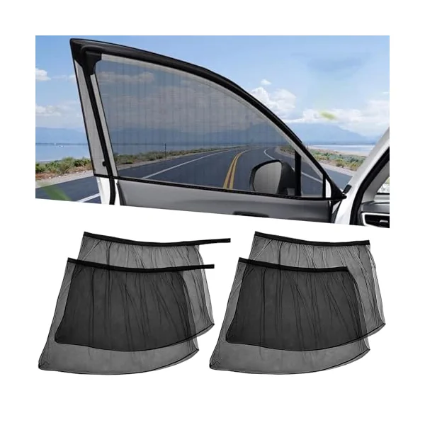 4 PCS Car Window Covers, Highly Elastic Sun Shades for Car Window | Reduces Heat Universal UV Protection, Sun Protection Net Cars Breathable Black Window Covers Privacy for Family, Pets