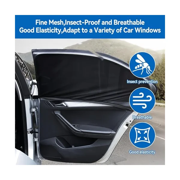 4 PCS Car Window Covers, Highly Elastic Sun Shades for Car Window | Reduces Heat Universal UV Protection, Sun Protection Net Cars Breathable Black Window Covers Privacy for Family, Pets