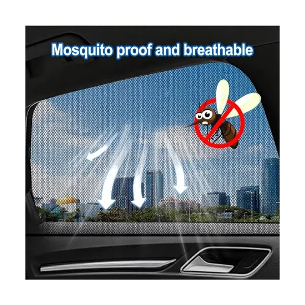 4 PCS Car Window Covers, Highly Elastic Sun Shades for Car Window | Reduces Heat Universal UV Protection, Sun Protection Net Cars Breathable Black Window Covers Privacy for Family, Pets