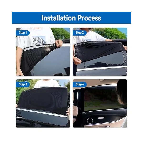 4 PCS Car Window Covers, Highly Elastic Sun Shades for Car Window | Reduces Heat Universal UV Protection, Sun Protection Net Cars Breathable Black Window Covers Privacy for Family, Pets