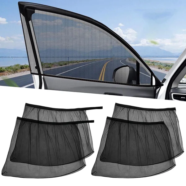 4 PCS Car Window Covers, Highly Elastic Sun Shades for Car Window | Reduces Heat Universal UV Protection, Sun Protection Net Cars Breathable Black Window Covers Privacy for Family, Pets