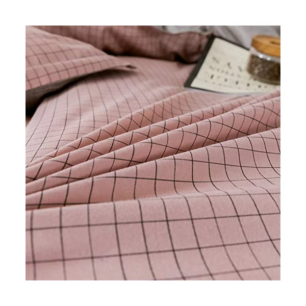 4 Piece Duvet Cover Sets, Print Microfiber Bedding Set with 1 Zipper Quilt Cover, 1 Flat Sheet and 2 Pillowcases for Bedroom Single King Size Bed (Pink Small Lattice,200x230cm)