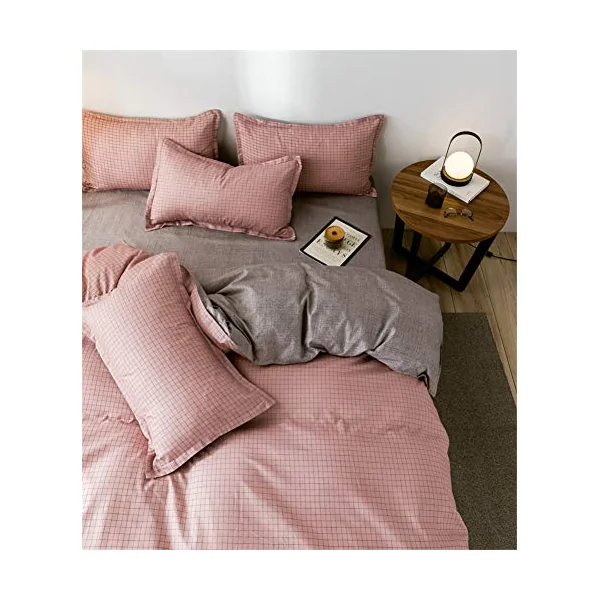 4 Piece Duvet Cover Sets, Print Microfiber Bedding Set with 1 Zipper Quilt Cover, 1 Flat Sheet and 2 Pillowcases for Bedroom Single King Size Bed (Pink Small Lattice,200x230cm)