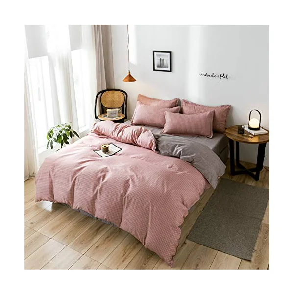 4 Piece Duvet Cover Sets, Print Microfiber Bedding Set with 1 Zipper Quilt Cover, 1 Flat Sheet and 2 Pillowcases for Bedroom Single King Size Bed (Pink Small Lattice,200x230cm)