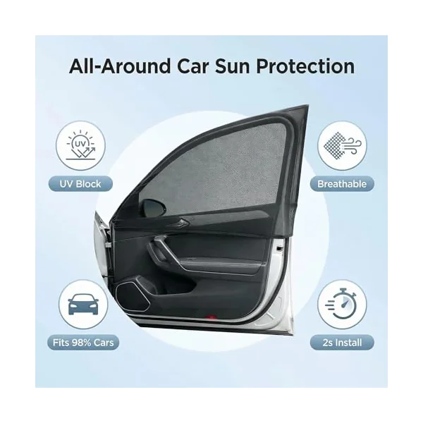 4 Pieces Car Window Shades for Baby Stretchable Breathable Mesh Sun Shade UV Protection Car Side Window Covers for Kids Adults Infants Toddlers Pets Universal Seat Sun Blocker for Most Cars SUV Saloon