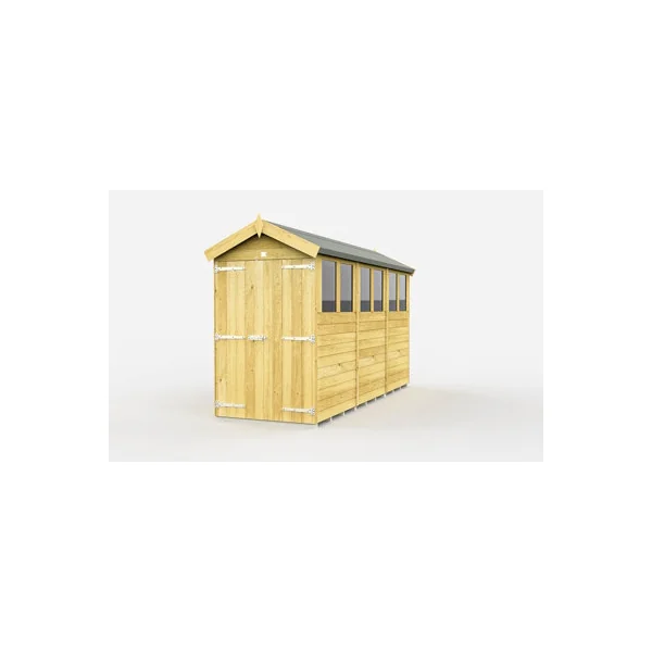 4 x 12 Feet Apex Shed - Double Door With Windows - Wood - L358 x W118 x H217 cm