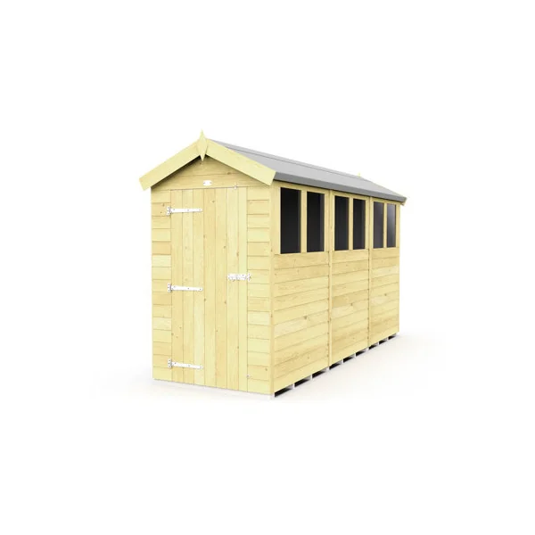 4 x 12 Feet Apex Shed - Single Door With Windows - Wood - L358 x W118 x H217 cm