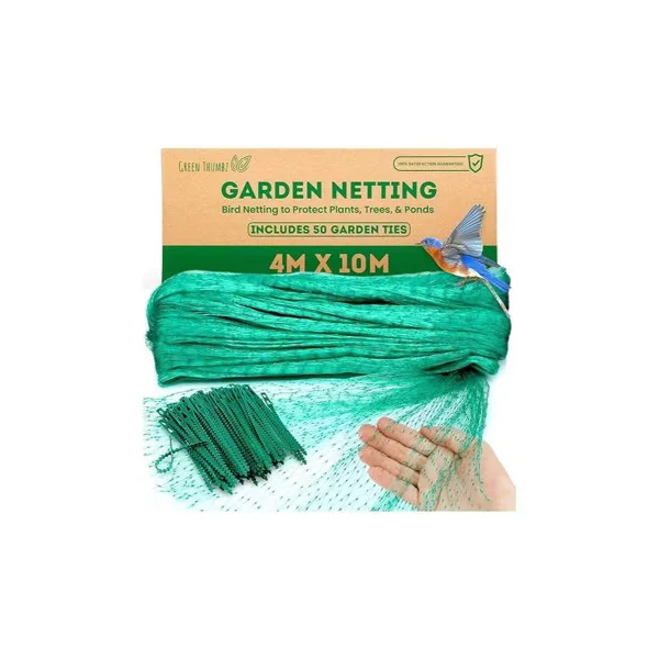 4mx10m Garden Netting - Plant Mesh Netting for Plant, Bird Protection With 50 Secure Ties