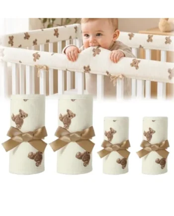 4PCS Crib Rail Cover for Teething,Furniture Edge Protector for Nursery Bed,Tollder Proofing Edge Protector,Corner Bed Rail Bumpers for Furniture,Teething Pad Set for Front and Back Rails