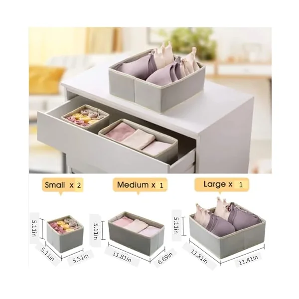 4pcs set drawer organizer Drawer Dividers Clothes Storage, Foldable Baby Clothes Organiser Fabric Bin For Underwear, Socks, Bra,Ties, Scarves Bedroom Drawers Wardrobe Storage Organiser