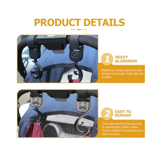 4pcs Stroller Bag Holder Stroller Hook Hanger for New Parents and Moms Heavy Duty Abs Material Hold Diaper Bags Backpacks Walking