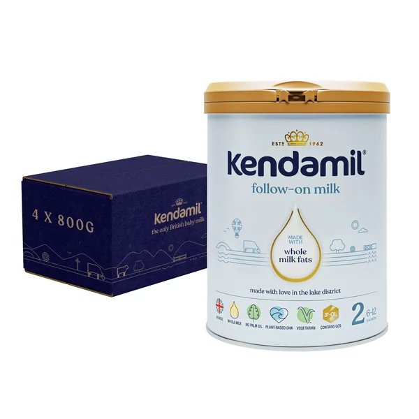(4x800g) Kendamil Follow-On Milk 4-Pack, Stage 2, 6-12 Months – British Made, Whole Milk Formula – Vegetarian, No Palm Oil, No GMOs – with Omega 3 DHA, Omega 6 ARA and Prebiotics