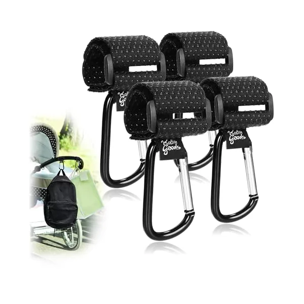 4x pram hooks with non-slip rubber knobs for diaper bags - pram bag holder - carabiner - pram carabiner - bag hook (4 pieces)